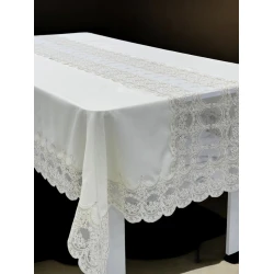 Скатерть MiraNova NRl-00620, лен, белая, 160x300 см