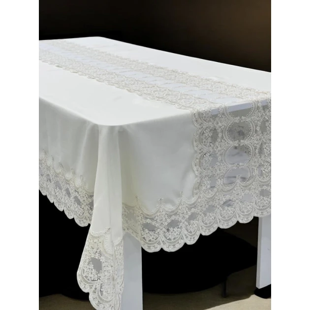 Скатерть MiraNova NRl-00620, лен, белая, 160x300 см Скатерть MiraNova NRl-00620, лен, белая, 160x300 см