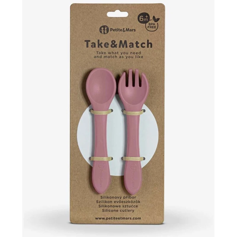 Набор ложка и вилка Petite&Mars Take&Match Dusty Rose, пищевой силикон, розовый, 2 шт Набор ложка и вилка Petite&Mars Take&Match Dusty Rose, пищевой силикон, розовый, 2 шт