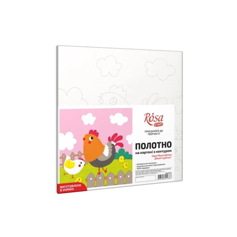 Холст на картоне с контуром Rosa Start Веселые курочки, 20х20 см, хлопок, акрил