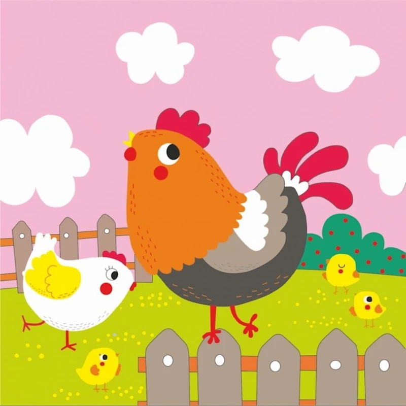Холст на картоне с контуром Rosa Start Веселые курочки, 20х20 см, хлопок, акрил