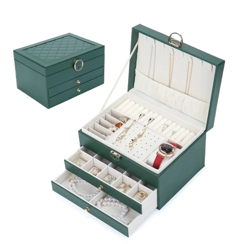 Органайзер для украшений, экокожа, зеленый 23x17x13,5 см