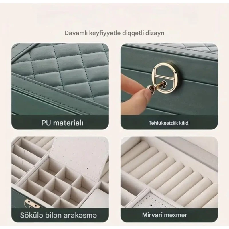 Органайзер для украшений, экокожа, зеленый 23x17x13,5 см