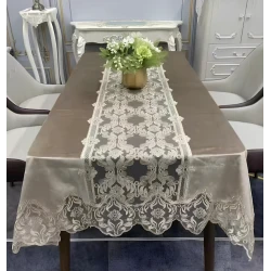 Скатерть TZE-799, прямоугольная, 100x150 см, велюр, бежевая Скатерть TZE-799, прямоугольная, 100x150 см, велюр, бежевая