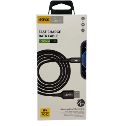 Кабель Aspor AC-12 USB 2.0 - Lightning 3.0A 1m Grey Кабель Aspor AC-12 USB 2.0 - Lightning 3.0A 1m Grey