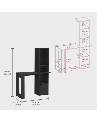 Yazı masası Ev Plus 12115834, LDSP, antrasit, 148x45x98 sm