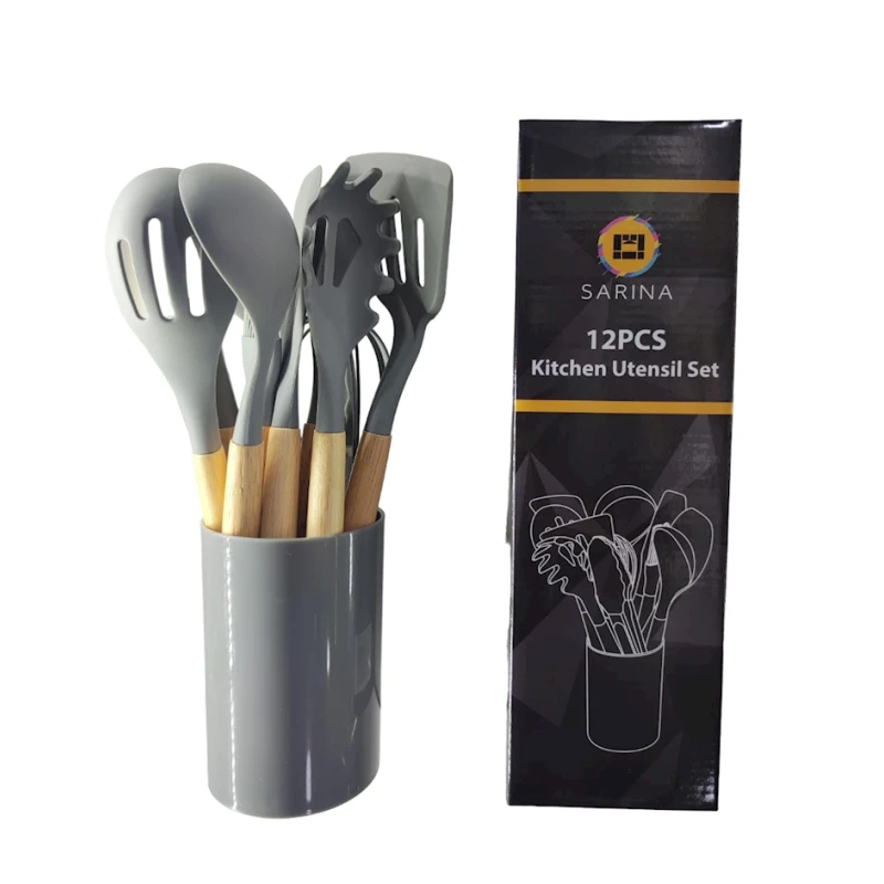 Набор кухонных принадлежностей PP-MM-020, 12 предметов, силикон, серый Набор кухонных принадлежностей PP-MM-020, 12 предметов, силикон, серый