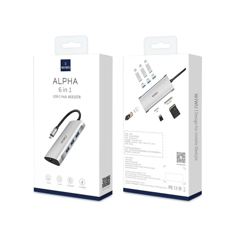 USB HUB Хаб Wiwu Alpha 631STR 6 in 1 USB C Grey USB HUB Хаб Wiwu Alpha 631STR 6 in 1 USB C Grey