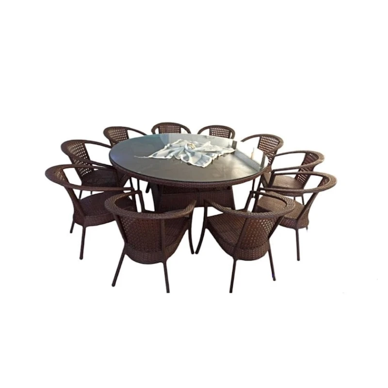 Комплект садовой мебели Zili Rattan Sofiya, на 10 человек, размер стола 180x75 см, коричневый Комплект садовой мебели Zili Rattan Sofiya, на 10 человек, размер стола 180x75 см, коричневый