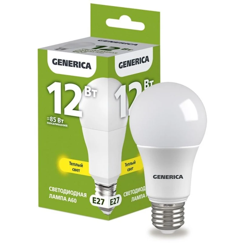 Лампа светодиодная Generica A60 E27, 12Вт, 3000K Лампа светодиодная Generica A60 E27, 12Вт, 3000K