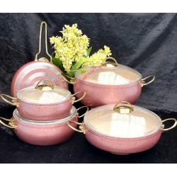 Набор кастрюль и сковородок PMT PP-MM-006, гранит, розовый, 9 предметов