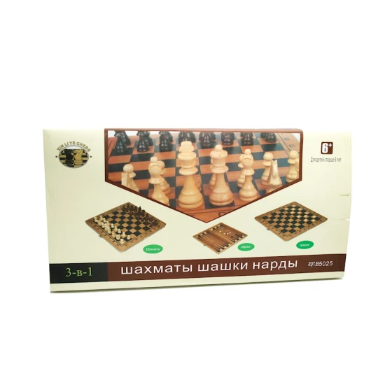 Şahmat, dama və nərd 5025, 3-ü 1-də oyun dəsti, qatlanan taxta, 48x48 sm