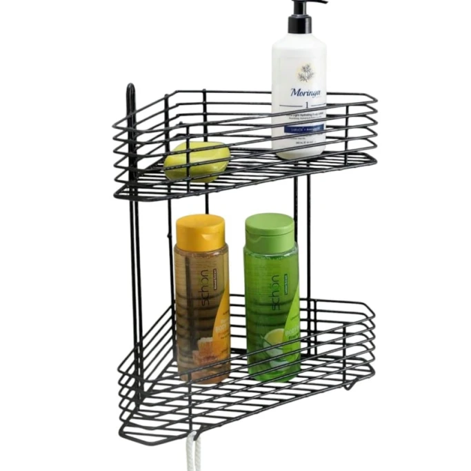 Угловая полка для ванной smil_1386, черная, 35 см