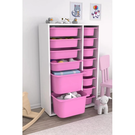 Шкаф для игрушек Pratico I39041, белый/розовый, 30x69.5x109 см Шкаф для игрушек Pratico I39041, белый/розовый, 30x69.5x109 см