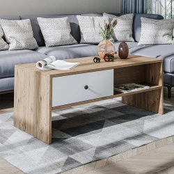 Журнальный стол Ev Plus ev_12116051, ЛДСП, коричневый, белый, 110x50x45 см