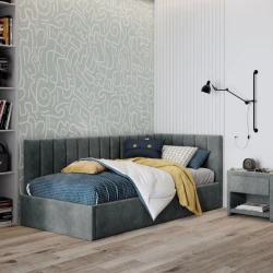 Односпальная кровать Art_tek_yataq (100) 68, ламинат/текстиль, серая, 200x85x100 см