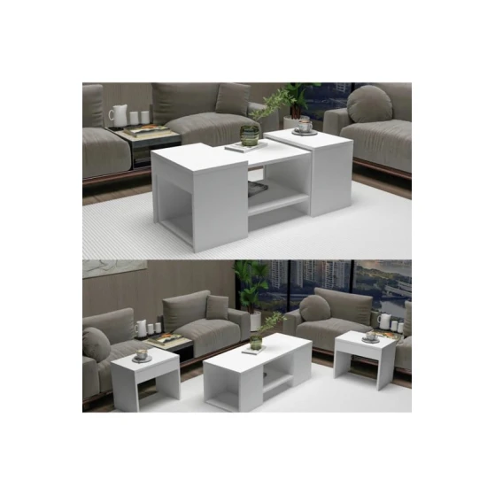 Комплект журнальных столов Ev Plus Dario, ЛДСП, белый, 100х37х40 см Комплект журнальных столов Ev Plus Dario, ЛДСП, белый, 100х37х40 см