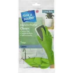 Перчатки хозяйственные Flink & Sauber размер L, 1 пара, латекс, зеленые Перчатки хозяйственные Flink & Sauber размер L, 1 пара, латекс, зеленые