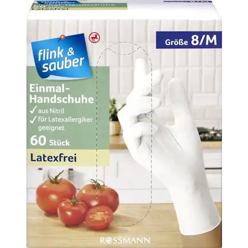 Məişət əlcəyi Flink & Sauber ölçü M, nitril, ağ, 60 əd