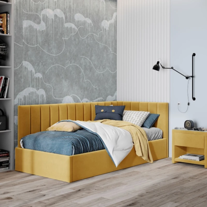 Односпальная кровать Art_tek_yataq(120) 61, ламинат/текстиль, желтая, 200x85x120 см Односпальная кровать Art_tek_yataq(120) 61, ламинат/текстиль, желтая, 200x85x120 см