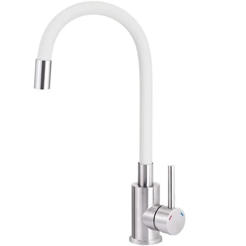 Смеситель для кухни Deante Luno BOC W720, с гибким изливом, силикон/нержавеющая сталь, белый/серебристый