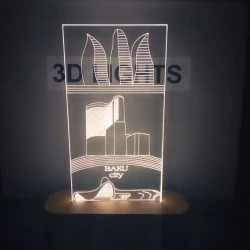 3D-gecə lampası Şəhər mənzərəsi tss02, 20x14 sm, isti ağ