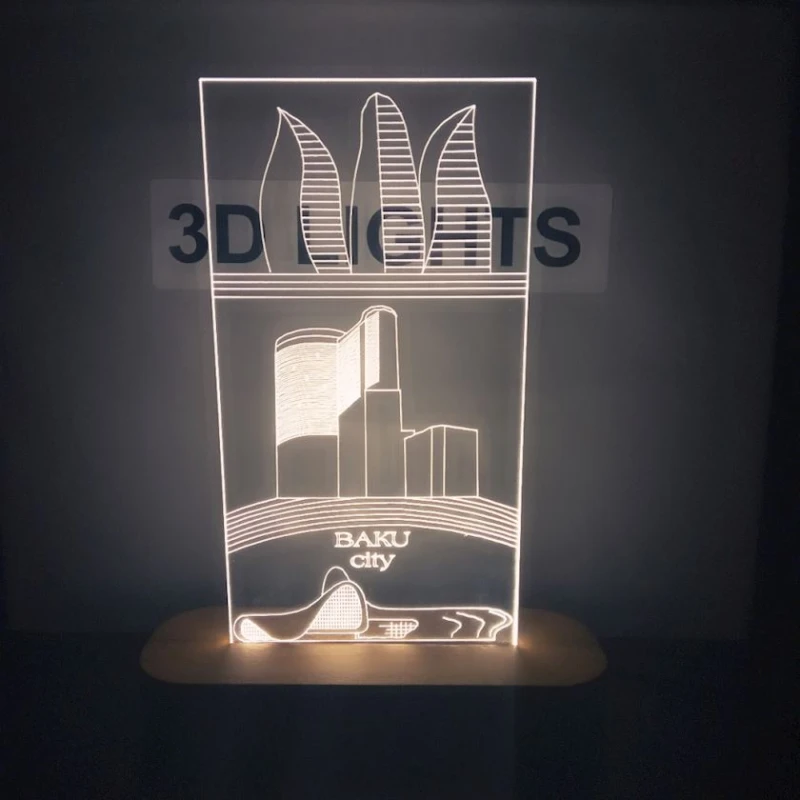 3D-gecə lampası Şəhər mənzərəsi tss02, 20x14 sm, isti ağ