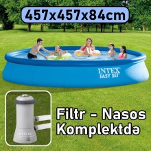 Şişmə hovuz Intex 9792TX28158, dairəvi, 457x84 sm, həcm 9792 l, filtr nasosu, hava nasosu, mavi - 9792TX28158