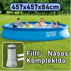 Şişmə hovuz Intex 9792TX28158, dairəvi, 457x84 sm, həcm 9792 l, filtr nasosu, hava nasosu, mavi - 9792TX28158