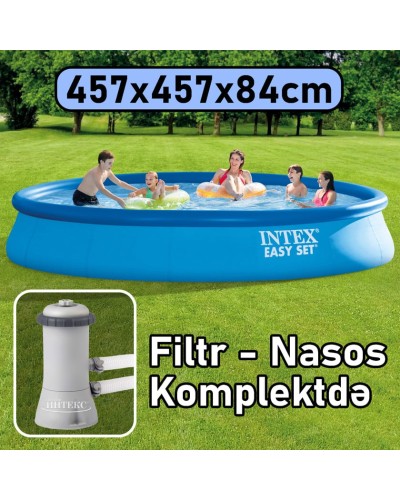 Şişmə hovuz Intex 9792TX28158, dairəvi, 457x84 sm, həcm 9792 l, filtr nasosu, hava nasosu, mavi - 9792TX28158