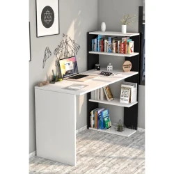 Письменный стол ev_12116200, ламинат, белый/черный, 122x50x120 см