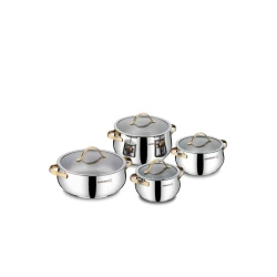Набор кастрюль Korkmaz Samara, нержавеющая сталь, 2/3.7/3.8/6.3 л, серебристый/золотистый, 8 предметов