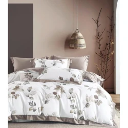 Комплект постельного белья AnnaBerry SHA-00006088, простыня 240x260 см, пододеяльник 200x220 см, наволочка 50x70 см (2 шт), двуспальный, сатин, белый/бежевый