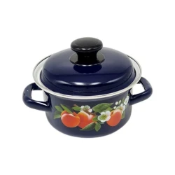 Minalanmış qazan 1 L qapaq ilə, dekor, göy