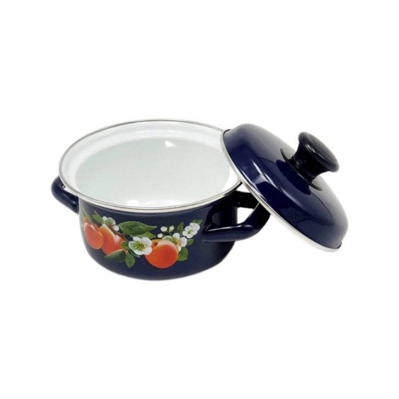 Кастрюля эмалированная 1 л с крышкой, декор, синий
