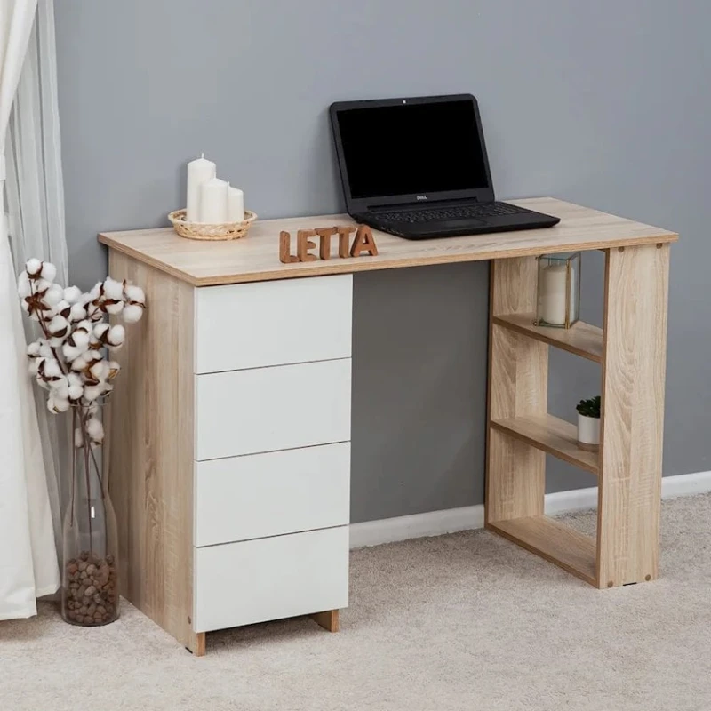 Компьютерный стол Letta, ЛДСП, белый/бежевый, 75x50x110 см Компьютерный стол Letta, ЛДСП, белый/бежевый, 75x50x110 см
