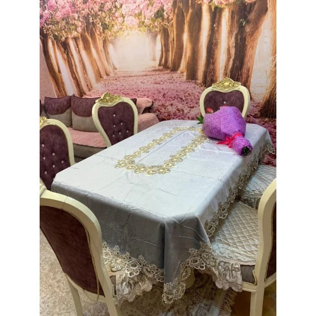 Скатерть MiraNova CTS-131, велюр, голубая, 160x220 см Скатерть MiraNova CTS-131, велюр, голубая, 160x220 см