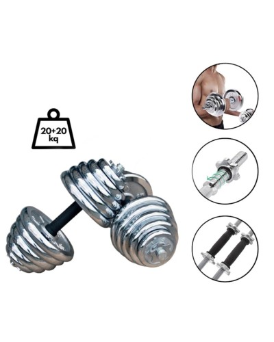 Nikel qantel dəsti, 2 x 20 kq, paslanmır, tutacaq hissəsi rezin - WS0012