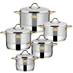 Набор кастрюль Bonera Nirvana Meqa Celik (5561) Silver/Gold, нержавеющая сталь, 10 предметов