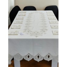 Süfrə FIRST HOME Lux Hayal, kətan, 160x260 sm, 8 nəfərlik, 12 salfetka 35x35 sm, 12 üzük, 1 orta runer 40x170 sm - TP-TK-001