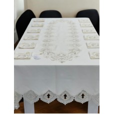 Süfrə FIRST HOME Lux Hayal, kətan, 160x260 sm, 8 nəfərlik, 12 salfetka 35x35 sm, 12 üzük, 1 orta runer 40x170 sm - TP-TK-001