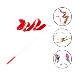 Палочка с лентой для художественной гимнастики FİG Sport 1515, сатин, длина палки 60 см, 600x5 см, красная