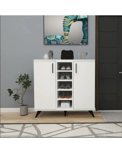 Ayaqqabı üçün tumba Ev Plus Pinko, LDSP, ağ, 90x87x35 sm