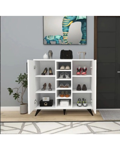 Ayaqqabı üçün tumba Ev Plus Pinko, LDSP, ağ, 90x87x35 sm