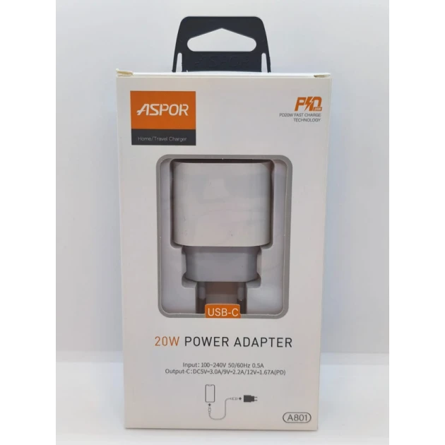 Şəbəkə enerji toplama cihazı Aspor USB PD20W Şəbəkə enerji toplama cihazı Aspor USB PD20W