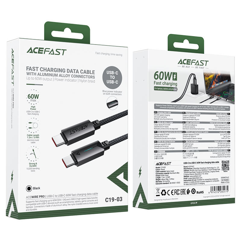 Acefast C19-03 USB-C-dən USB-C-yə 60W kabel C19-03 Acefast C19-03 USB-C-dən USB-C-yə 60W kabel C19-03
