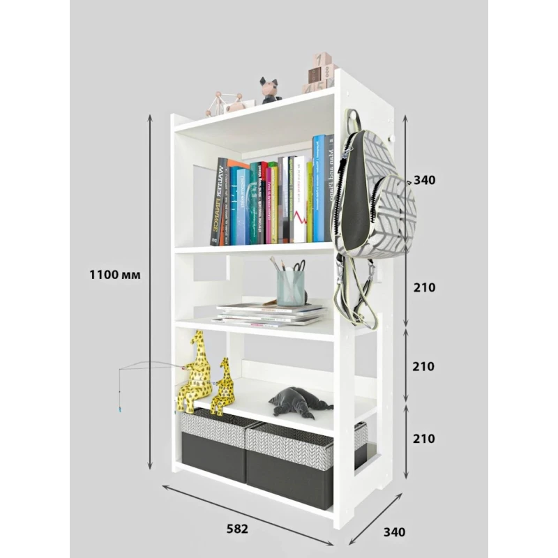 Стеллаж 3563_StellajEtajWhite, 110x58.2x34 см, ЛДСП, белый Стеллаж 3563_StellajEtajWhite, 110x58.2x34 см, ЛДСП, белый