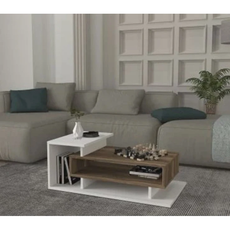 Журнальный стол TV Stend M13, ламинат, белый/светло-коричневый, 90x50x40 см