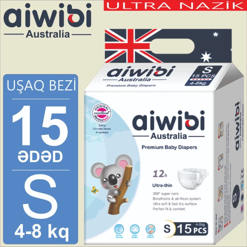 Uşaq bezləri AIWIBI Premium S, 4-8 kq, 15 əd Uşaq bezləri AIWIBI Premium S, 4-8 kq, 15 əd