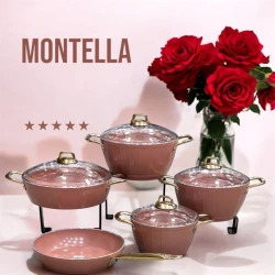 Qazan dəsti Bonera SHA-00006600, qranit, çəhrayı, 20/26/28 sm, 9 əd